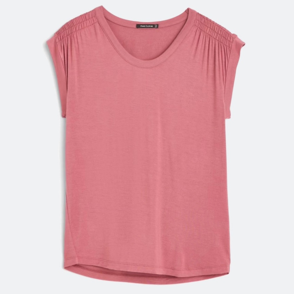 Pink Clover Ruched Short Sleeve Knit Tee